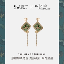 shes Sizi British Museum Flower and Bird Collection Series Bird Embossing Stamp Earrings Earrings