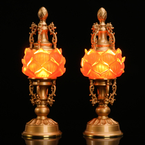 Ancient law of glazed Buddha front for lamp Buddha light long Ming light for the Buddha lamp lotus lamp lotus lamp lotus lamp home pure copper seven color deity table lamp