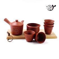 Japan imported Changshu pottery Crane made of Zhu mud tea set set Japanese tea road side teapot public Cup wooden box