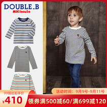 Embroidered Striped Long Sleeve Mikihouse Double_ B Little Black Bear T-shirt Collection