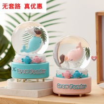 Dolphin Love Crystal Ball Music Box Snow Glowing Clockwork Music Box Couple Classmates Childrens Day Gifts