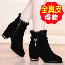 2021 Spring and Autumn New Frosted leather boots thick heel single boots female fashion high heel plus velvet Martin boots spring British style