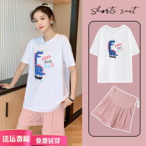 Pregnant Women summer suit fashion 2021 summer loose top small man short sleeve T-shirt shorts casual two-piece set