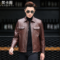 2021 New cowhide leather leather mens motorcycle leather jacket Haining wax leather slim coat trend
