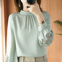 2020 new spring summer silk shirt womens round neck shirt pullover sleeve long sleeve mulberry silk shirt
