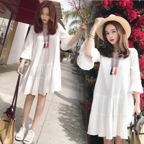 Pregnant womens clothing summer snowspun hymn dress net red big code fat mm foreign air with long and thin national wind womens dress early spring