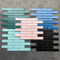 Simple fashion macaron color long strip ceramic mosaic tiles Net red pink bathroom toilet non-slip floor tiles