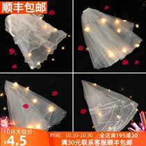 Head yarn headdress Super fairy son Bride wedding dress black retro white simple sand Net red photo props short