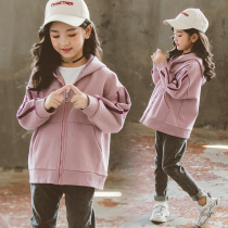 Girls thin suede jacket 2022 new Korean version Childrens Lianhood Spring and autumn clothes childrens sweatshirt in childrens sweatshirt