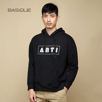 Printing hooded thick sweater yuan Ben 070026 mens autumn loose shoulder belt hat plus velvet pullover hoodie