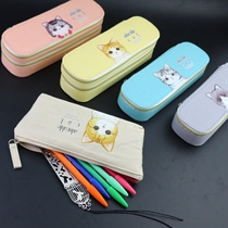 Cuca time cute cat fabric double cute pencil bag boys and girls students hipster animal triangle stationery box