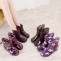 Four seasons fashion rain shoes women adult rain boots candy wind short tube water shoes women plus velvet warm non-slip waterproof boots