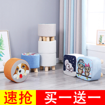 Small stool home fabric solid wood shoe stool creative round stool living room Net red bench lazy sofa bedroom bench