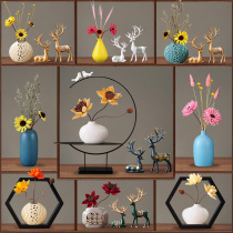 Chinese style deer ornaments home decorations living room entrance wine cabinet Ceramic Crafts vase dry flower TV cabinet gifts