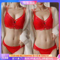 Benming year underwear suit womens thin section large size beautiful back sexy lace close breasts big breasts small no steel ring bra