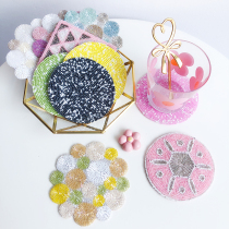 Export Japan FF Brief Creative Handmade Strings Beads Cup Mat Pink Teenage Girl Hearts Fabric Non-slip Thermal Insulation Mat Companion Gift