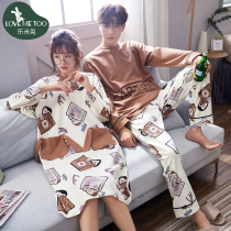 Autumn couple pajamas long sleeve cotton loose cute nightgown women Spring and Autumn long thin home clothes mens suit