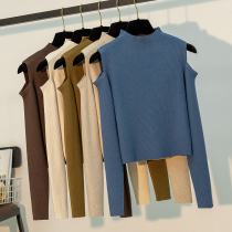 Knitted base shirt Womens tight-fitting inner pullover autumn and winter strapless semi-high collar slim slim sweater women