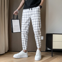 Male pants Summer ice silk thin section Plaid Pants Mens Pants Fashion Korean version Little footed 2022 new mens pants Chaoters