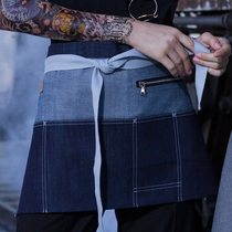 Korean short denim apron waiter apron Western restaurant hotel cafe kitchen working denim apron