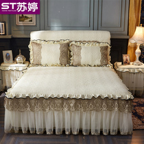  New European-style lace padded bed skirt bedspread single piece thickened autumn and winter three or four-piece princess bedding non-slip
