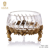 Phoenix Beauty Residence Eurostyle Crystal Glass Seahorse Shells Round Fruit Pan Round Vases Bronze Base Handicraft Fruit Basin