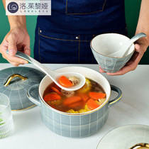 LO GULEYA double ear soup bowl big number home ceramic foam noodles bowl single soup basin creative personality European-style cutlery