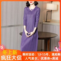 High-end big-name luxury lady mother spring and summer new three-house pleated dress foreign style large size cover belly thin