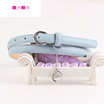 Women denim pants circle pin buckle pendant decoration thin belt Joker red and purple black and white powder blue belt women