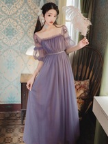 Sweet potato purple one-piece dress with follicle style retro to the back of the body The fairy dresses of the top of the ankle Andromeda