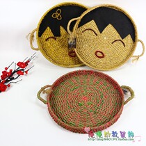 Kindergarten wall decoration background theme wall decoration flat round rice sieve hemp rope weaving dustpan DIY jewelry