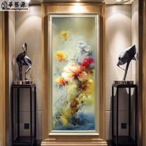 New Chinese hand-painted oil painting porch wall decoration painting flower modern aisle vertical peony hanging painting mural custom