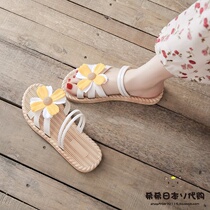 Japanese GP flower slippers womens outer wear all-match wet water woven flat seaside two-wear Roman sandals