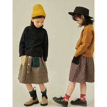 Pear small leisure girl retro plaid medium long skirt girl foreign language child Joker umbrella skirt lady skirt