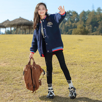 Girls autumn coat 2022 new middle and big childrens Korean version of the foreign style lamb wool autumn and winter quilted thick wool sweater tide