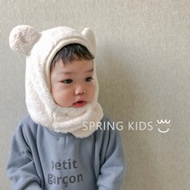 Spring Korean childrens clothing baby warm thick plus velvet cute bear hat ear protection for men and women Baby