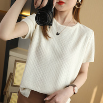 Summer cotton linen knitted short sleeve T shirt thin 2022 new hollow cotton casual loose half sleeve tops