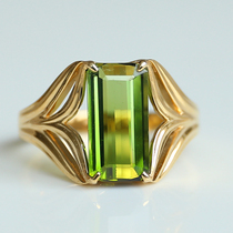 2 65 Clay pure natural green beeper ring yellow 18K gold petal element