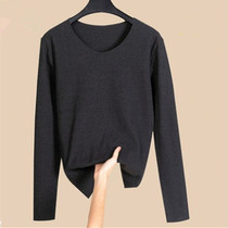 Sun ioned velvet playing base shirt female long-sleeved warm underwear spontaneous hot shirt round neck yard thin