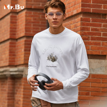 Mr Bu pure cotton long sleeve T-shirt man 2021 autumn winter new loose retro T-shirt printed shirt KT01535