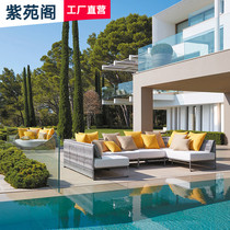 Outdoor table and chairs Woven With Rattan Chairs Combined Patio Cafe Chairs Outdoor Villa Open Waterproof Sunscreen Sofa