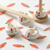 Japanese cute chopsticks holder Household exquisite ceramic chopsticks holder with storage rod Cat Rabbit chopsticks pillow Healing chopsticks holder