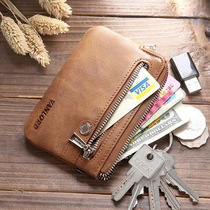 Vanlord mens leather key bag couples zipper soft leather drivers license bag womens head layer cowhide card bag coin wallet