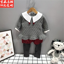 Special price baby winter suit lapel air layer top plus velvet pants two-piece Korean version of foreign style warm