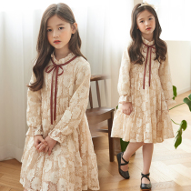 next sara girl dress 2021 spring new Korean version of foreign style middle child long sleeve lace princess dress