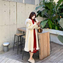 2021 autumn and winter New real fox fur hooded double-sided cashmere coat women long white woolen coat women