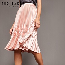 TED BAKER solid color pleated skirt womens long spring and autumn slim waist skirt