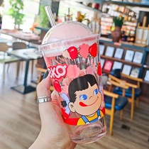 Creative personality with straw glass cup home cold drink milk tea net red student milk cup cute female summer cup