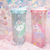 Creative Unicorn with Hand Cup Plastics Cup Cups Girl Hearts Cups portable Cup Girls Cup Covered Double Cup