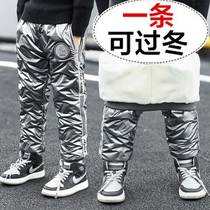 Boy down cotton pants winter 2021 new middle and big children plus velvet padded boy trousers a pair of winter